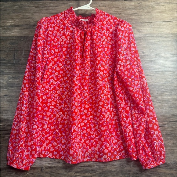 J. Crew Tops - J. Crew Vibrant Red Blouse with Heart Motif